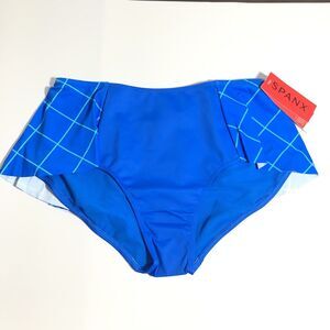 SPANX Flirty Skirted Bottom Womens 12 Blue Green Ruffled Plaid Swim Shaping New